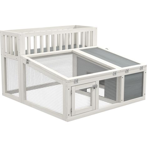 Clapier, cage à lapin en bois avec étagère pour plantes grand espace en bois, plusieurs portes Dim. 94L x 90l x 60H cm