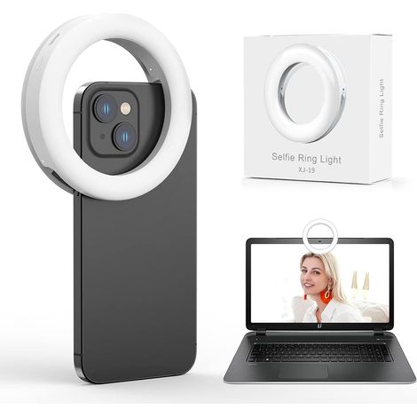 Lumiere Telephone Ring Light Selfie, 3 Températures, Intensité Variable en Continu, Rechargeable Portable Selfie Light,Lumiere Photo pour Tiktok, Streaming, Ordinateur Portable, Phone,Vidéo Conférence