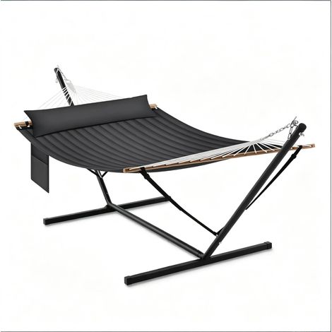 Hamac 2 places avec support en métal anthracite, double toile confortable, charge 250 kg, pour intérieur, balcon, terrasse, jardin et camping CHICFURN (1/5)