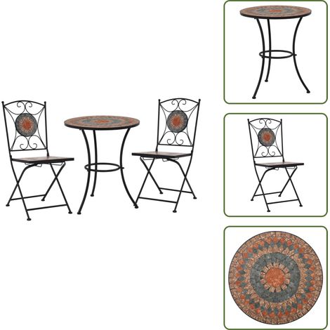 The Living Store Set mesa y sillas bistró 3 piezas mosaico cerámica naranja/gris - Mosaico cerámico