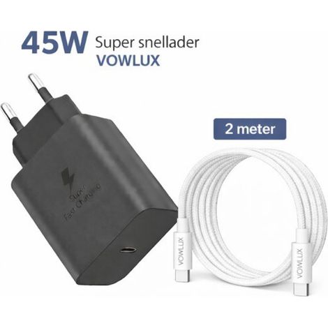 45-W-Ultraschnellladegerät + 2 m USB-C-auf-USB-C-Kabel – 60-W-extrem robustes, geflochtenes Kabel – Kompatibel mit Smartphones, Tablets, iPads, MacBooks und Laptops – Adapter-Set – USB-Ladegerät (1/5)
