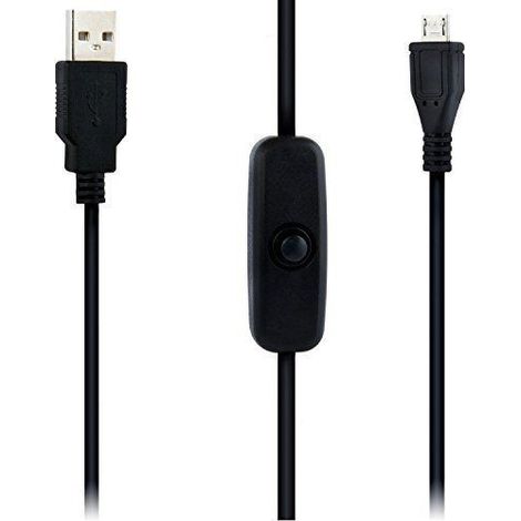 Cable con Interruptor Conector USB A Micro USB B 1m Macho Negro para Raspberry Pi. (1/5)