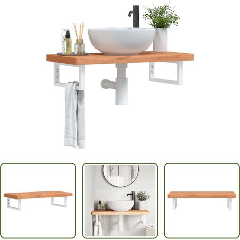 Wandmontage - Waschbeckenregal Wandmontage Stahl und Massivholz Buche (1/5)