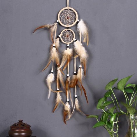 Dream Catcher - Cercle Métallique 9 cm - Plumes Fumigées - Dentelle Noire - Décoration Murale Chambre Salon Fenêtre - 1 Pièce (1/3)