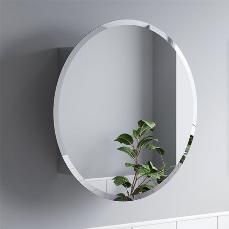 Bathroom Mirror Cabinet Wall Mounted Stainless Steel Single Door 600 x 600mm Round (1/5)