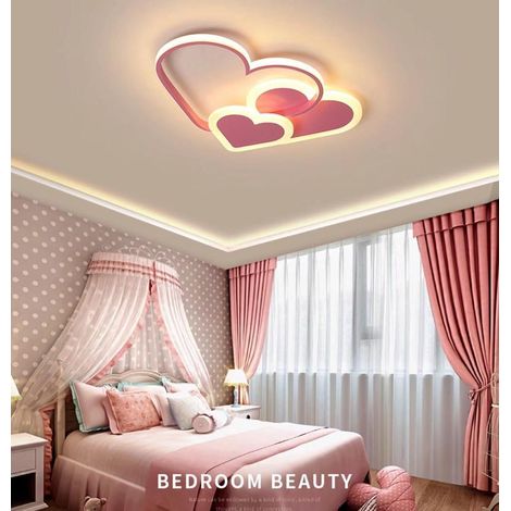 Plafonnier LED cœur enfant 30W rose blanc chaud, luminaire plafond chambre bébé (1/5)