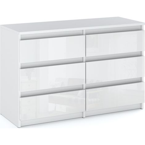 Weiß glänzende Kommode mit 6 Schubladen, 100 cm, TV-Ständer, Wohnzimmermöbel, Sideboard (1/5)