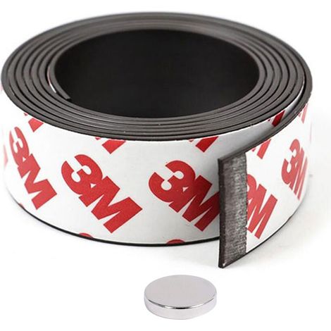 Magnetband mit 3M-Selbstklebekleber, Abmessungen: 100 cm / 25 mm / 2 mm + Neodym-Magnet 10 mm x 2 mm