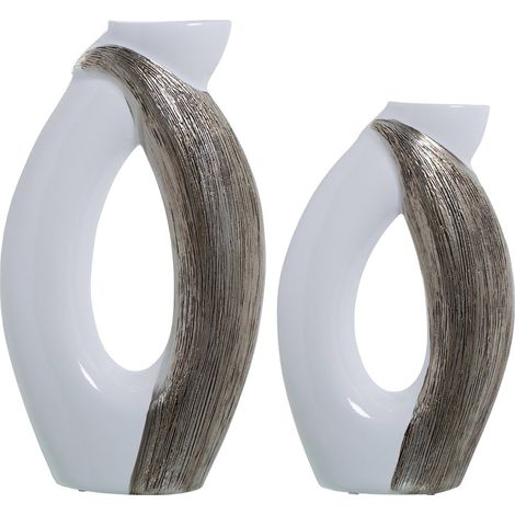 Vase élégant blanc et argent pour une déco chic - Blanc nacré et touches argentées (1/2)