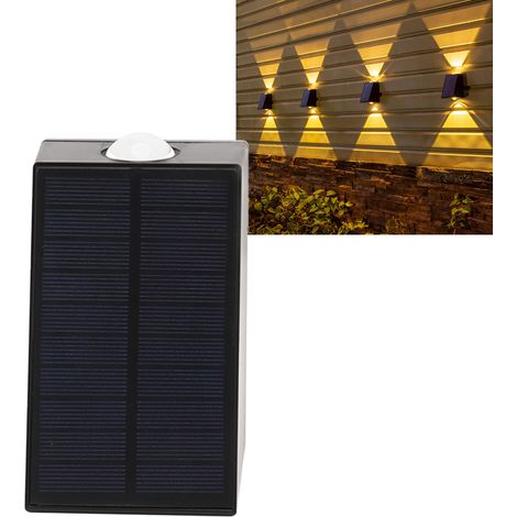 Applique murale solaire, décoration murale LED extérieure pour jardin, villa ou cour, projecteur lumineux haut et bas, éclairage mural, lumière chaude haut et bas, panneau solaire en silicium monocris (1/5)