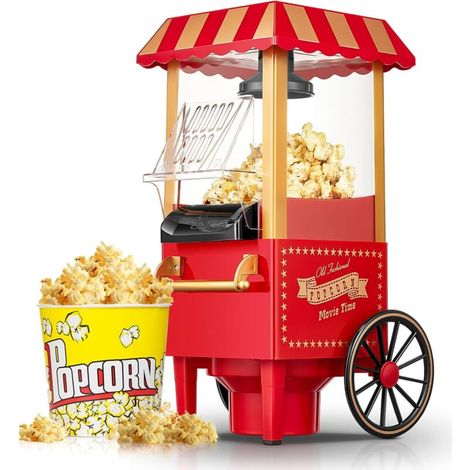Macchina per popcorn, macchina per popcorn retrò aggiornata, macchina per popcorn ad aria calda da 1200 W per uso domestico, sana e senza calorie, funzionamento con un solo pulsante e facile da pulire (1/4)