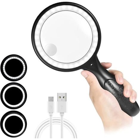 Loupe de Lecture éclairée - FOLAYA - Grossissante à Main - 33 LED Lumière (1/4)