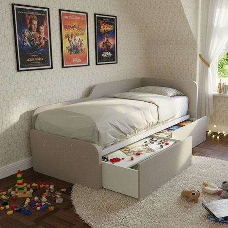 Letto singolo 80x190 con cassetti - Pratico e salvaspazio per camerette e stanzette - Effetto tessuto