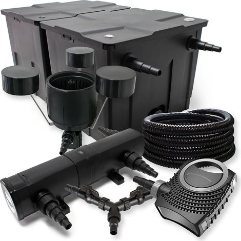 SunSun Komplettset: CBF-350B Teichfilter bis 60000 L Teichfilteranlage, CTF-8000 Teichpumpe 8000l/h 70W, CUV-218 Teichklärer 18W, 25m Teichschlauch 25 mm, CSP-250 Skimmer 2500l/h 45W, Y-Verteiler