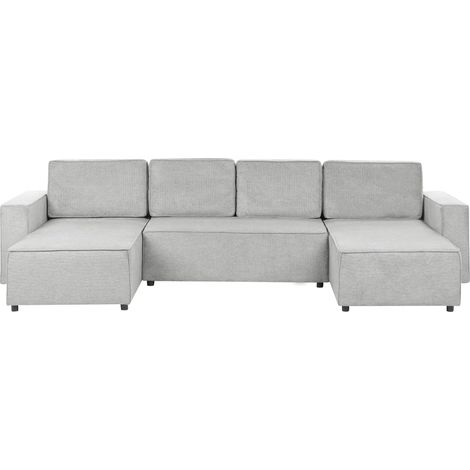 U-Shape Sofa Bed 4 Seater VATNE Fabric Light Grey with Storage