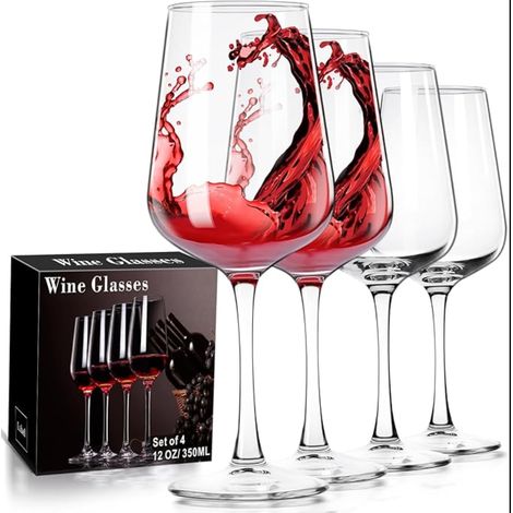 Wine Glasses Set of Large 12 oz Long Stem Clear for Red and White Women, Men, Wedding and Birthday (1/5)