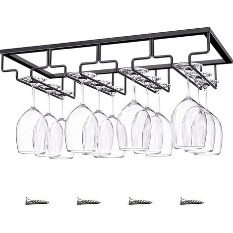 Support Verres à Vin - Métal - Sous Placard - 4 Rangées - 40 x 22,5 x 6 cm - Noir - 1 Pièce (1/5)