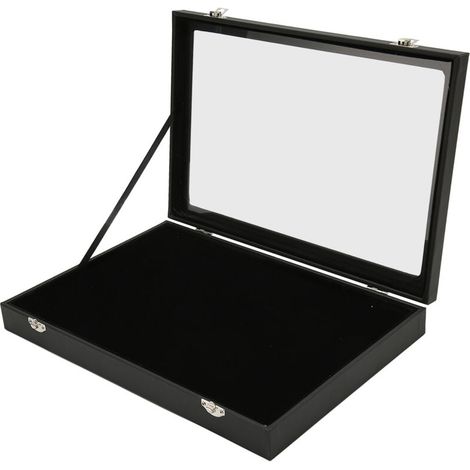 Vitrina para medallas militares – Cristal antipolvo, marco de madera compuesta y piel sintética – 35 x 24 x 5 cm