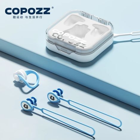 (Bleu) Ensemble bouchons d'oreilles et pince-nez pour la natation d'été, en silicone étanche, réduction du bruit pour dormir (1/5)