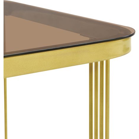 Table basse gigogne blanche et dorée, set 2 pièces en MDF avec effet marbre, verre brun et tiroirs pour salon, séjour et bureau (1/5)