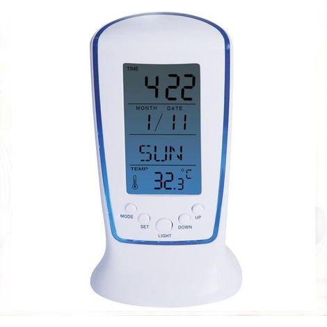 Wecker mit Thermometer und Temperaturanzeige, digitale LED-Elektronik, blaue Hintergrundbeleuchtung