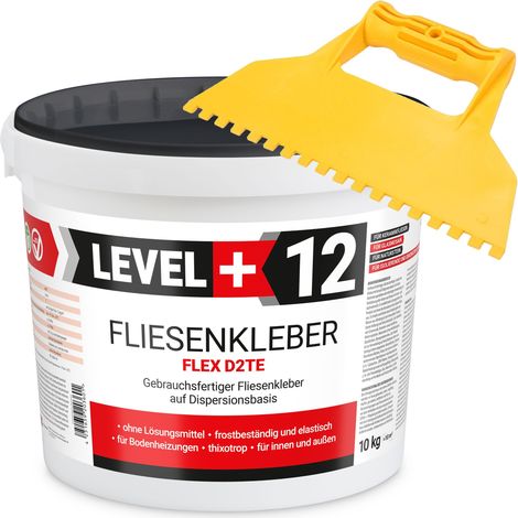 LEVEL+ SET Fliesenkleber Fertig Dispersionkleber L+12 - 10KG + Kunstoffzahnspachtel