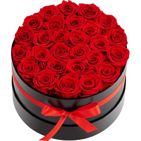 Mophorn 27 rosas preservadas en caja redonda, ramo de flores duraderas, caja de regalo ideal para esposa, madre, pareja, bodas, San Valentín, Navidad, color rojo, dimensiones 227 x 227 x 140 mm