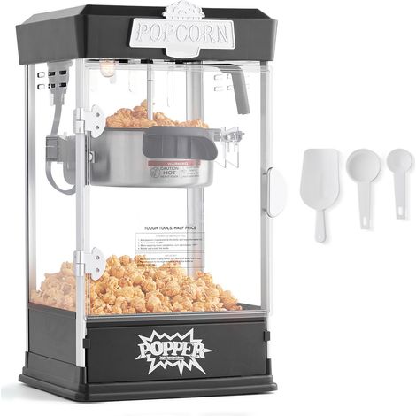 Machine à popcorn 480W, 4 Oz, 4,5L par fournée, style cinéma, noir, avec 3 cuillères (1/5)
