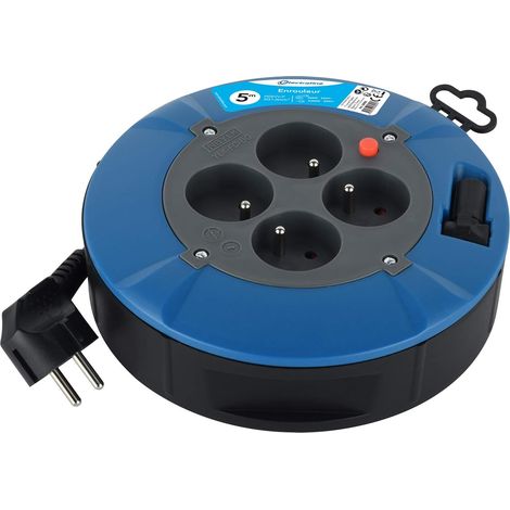 1 Enrouleur Rallonge, 4 Prises 16A, Câble 5M, Section 3G1 Mm², Usage Domestique