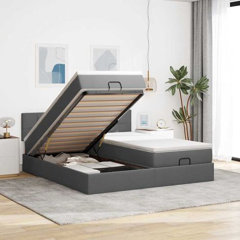 Ottoman-Bett mit Matratzen Dunkelgrau 200x200 cm Stoff (1/5)