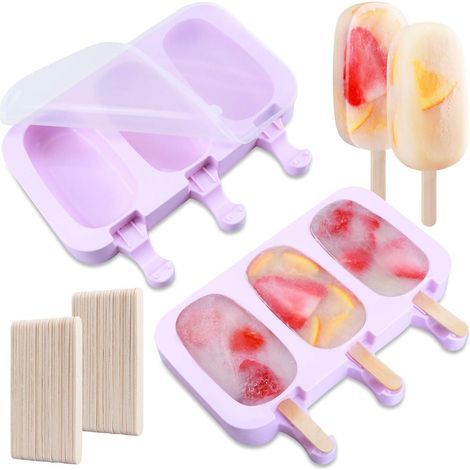 Eisformen, 2-teiliges Set aus 6-zelligen Silikon-Eisformen mit 40 Holzstielen für DIY-Kuchen, Desserts und Eiscreme für Kinder und Erwachsene – Lila – Fei Yu (1/5)