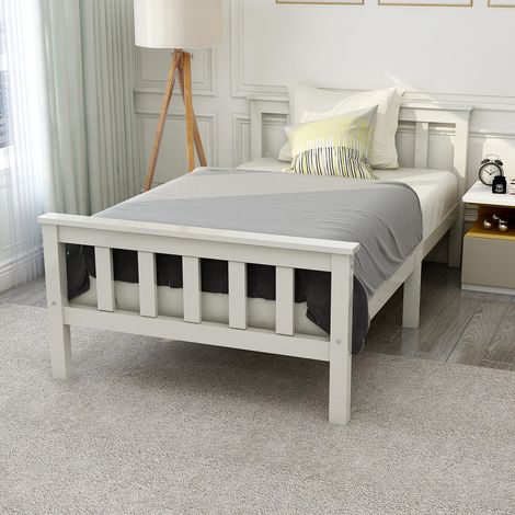Single Bed White 3ft Solid Pine Wooden Bed Frame for Adults, Kids 190 x 90 cm (3FT)