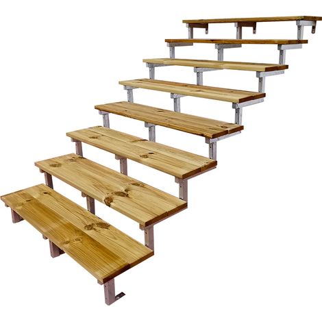 OSLO - Stahltreppe Außen H139cm 8 Treppenstufen Holz KDI Breite 160cm