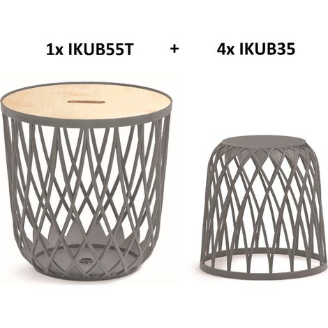 Set de 5 cestas multifuncionales 55L (con tapa de madera) + 4x35L Prosperplast de plástico (1/5)