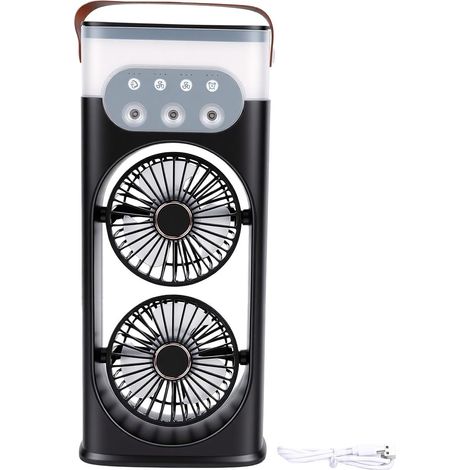 Silent Fan, Dual Head Oscillating Fan with 3 Speeds, 3 Mist Settings, Timer Settings, Night Light, 400ml Water Tank, 120° Wind Direction (BLACK) (1/5)