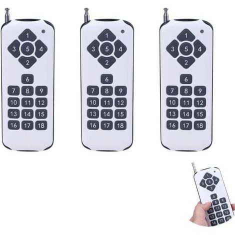 Mando a distancia RF de alta potencia de 433 MHz y 18 canales – 3 unidades, color blanco, para alarma inalámbrica y conmutación.