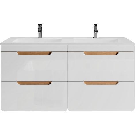 Meuble de salle de bain suspendu avec vasque à encastrer - Coloris naturel et blanc - 120 cm - ARUBA (1/4)