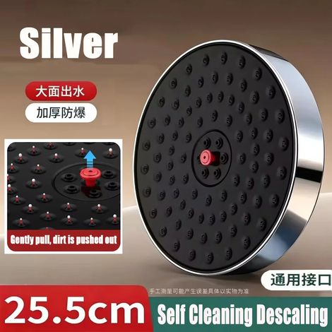 (Version argent améliorée) Ensemble de douche à jet puissant de 25 cm (10 pouces) avec panneau large et grand débit, fixation au plafond, 3 modes, haute pression, effet pluie, en ABS. (1/5)