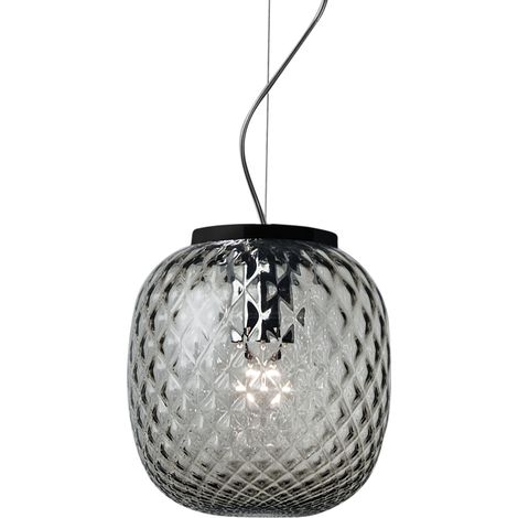 OBAN Suspension Noire avec Verre Balloton Fumé E27 IP20 - Lampe Design Elégante - Structure en Métal et Verre Soufflé (1/5)