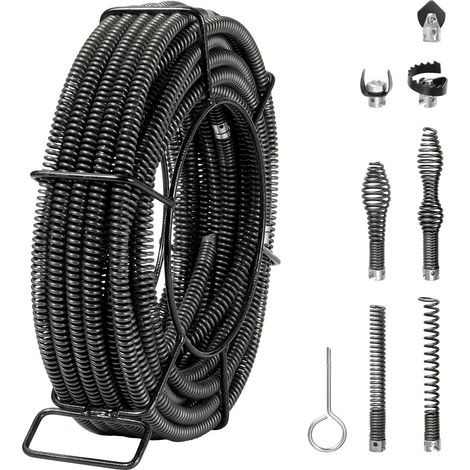 Câble de nettoyage de canalisation sectionnel 20,1 m x 1,6 cm, 7 fraises pour tuyaux 2-10 cm (1/5)