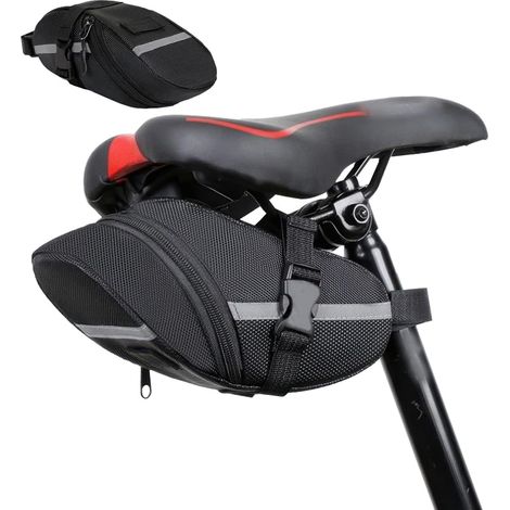 Fahrradsatteltasche, Fahrradwerkzeugtasche, Mountainbike-Tasche, faltbare Rennradtasche, wasserdicht, reflektierend, einfache Montage, für Mountainbiken, Radfahren und Fahrräder (Schwarz) (1/5)