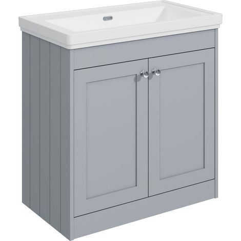 Balterley Butterton 800mm Floor Standing 2 Door Unit with Classic Basin No Tap Hole - Satin Grey