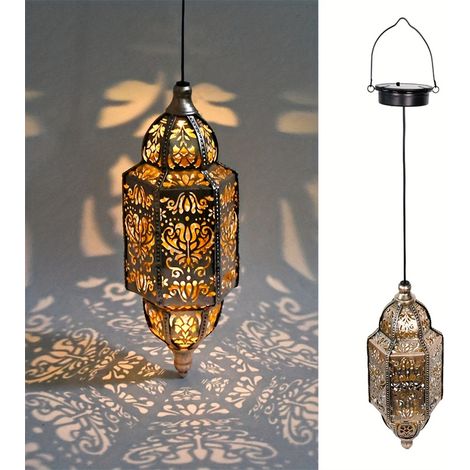 Lanterne solaire style marocain, lustre semi-enterré en métal, lampe de pelouse amovible, lampe de statue d'extérieur, cadeau idéal pour maman (1/5)