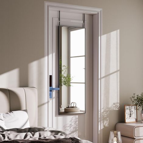 Miroir Pleine Longueur, 122 x 35 cm, Miroir Mural Suspendu au-Dessus de la Porte, Miroir Mural avec Cadre en Aluminium, Miroir de Porte pour Chambre à Coucher, Salon, étroit, Noir (1/5)