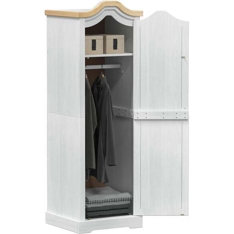 Armoire de Rangement en Bois Massif Pin, 55 x 52 x 170 cm, Placard Blanc avec Portes et Étagères Ajustables, Meuble de Chambre ou Entrée, Style Scandinave (1/5)