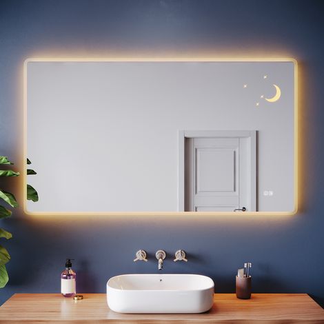 ELEGANT Bathroom LED Mirror with Shaver Socket Anti-Fog Function and 3 Lighting Modes, Moon and Star Design 1400x800mm