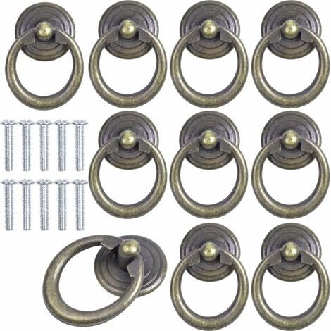 Lot de 10 poignées de tiroir vintage en alliage de zinc, rondes, en forme de goutte d'eau antique, pour meubles (armoires, commodes, etc.), style rétro bronze. (1/5)