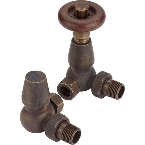 Heatwave Manor Antique Brass Corner Thermostatic Radiator Valve Set (1/2)