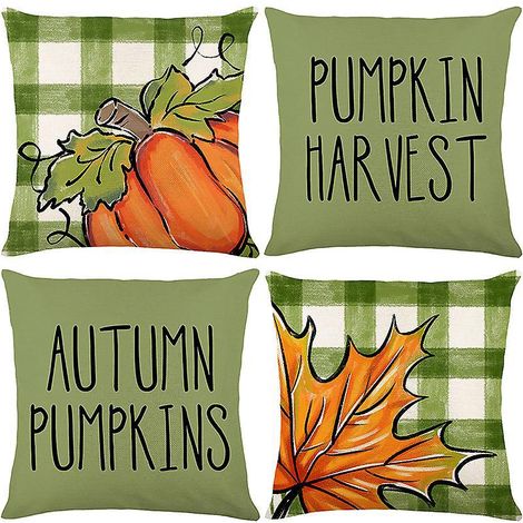 (vert) Lot De 4 Taies D'oreiller Citrouille 45 X 45 Cm, Taies D'oreiller Thanksgiving, Taies D'oreiller Dcoratives D'automne, Taies D'oreiller Dco (1/5)