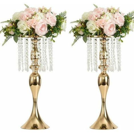 Porte plantes,2PCS Acrylique Imitation Cristal Bougeoir Stand Fleur Vase Pièce maîtresse De Mariage en Plomb Route Chandelier (Or, 35cm) (1/5)